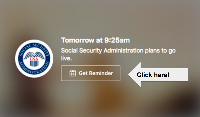SSA's Facebook Live at 9:25 AM ET 