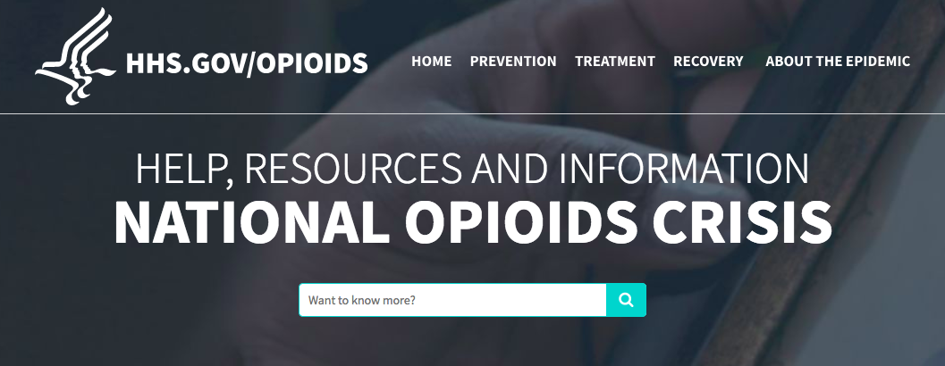 Screen shot of hhs.gov/opiods with the HHS eagle logo and the text 