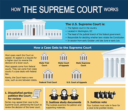 Supreme Court Infographic, takes you to Kids.gov with detailed description and transcript.