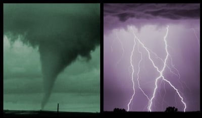 Picture of a tornado and thunder storm. Link goes to NWS' online weather school.
